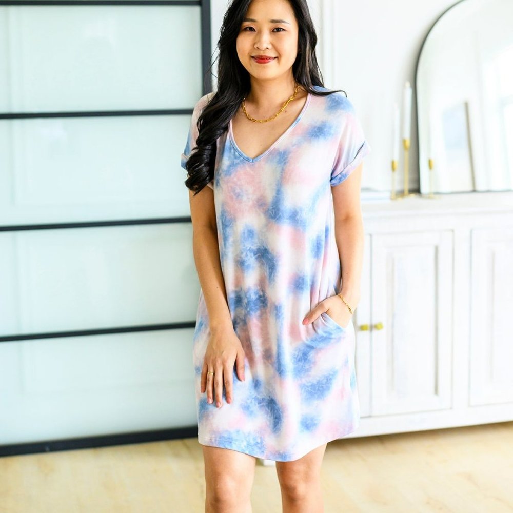 New! Pink and Blue Tie Dye T-Shirt Dress